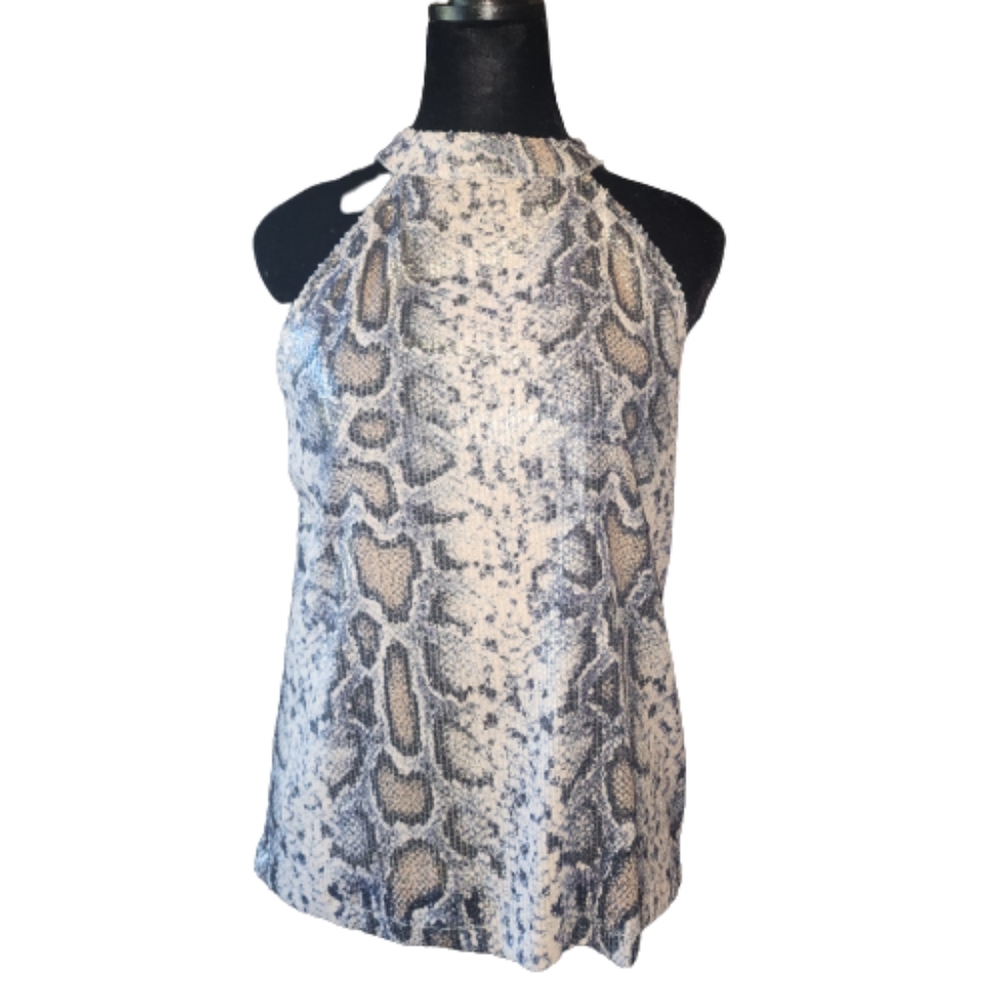 Nwot Womans Small Sequin Snake Print Top